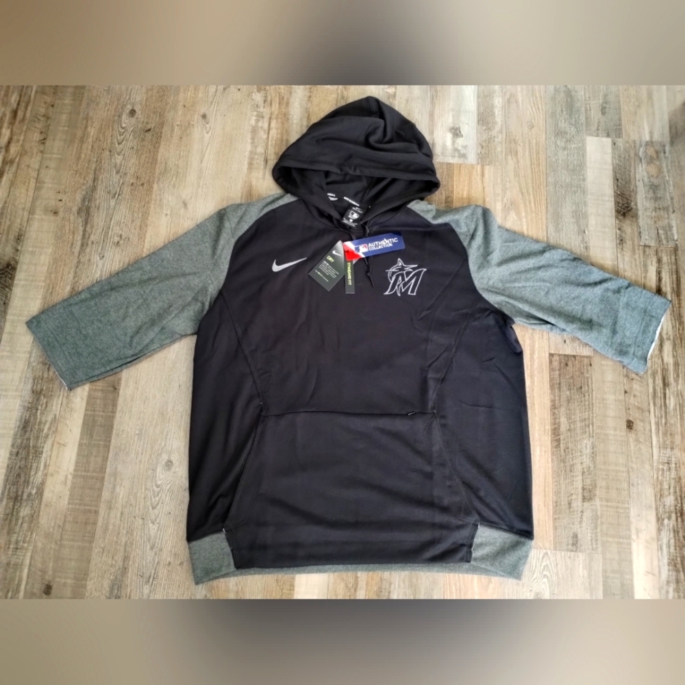 XL Nike Florida Marlins 3/4 Sleeve Hoodie SHIRT Dri-Fit batting Spring training